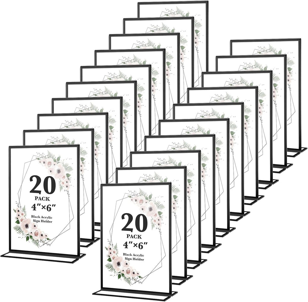20 Pack Acrylic Sign Holders 4x6 Inch, Double Sided Vertical Stand Clear Picture Frames, Wedding Table Numbers Frames for Party, Restaurant Signs and Office Photos