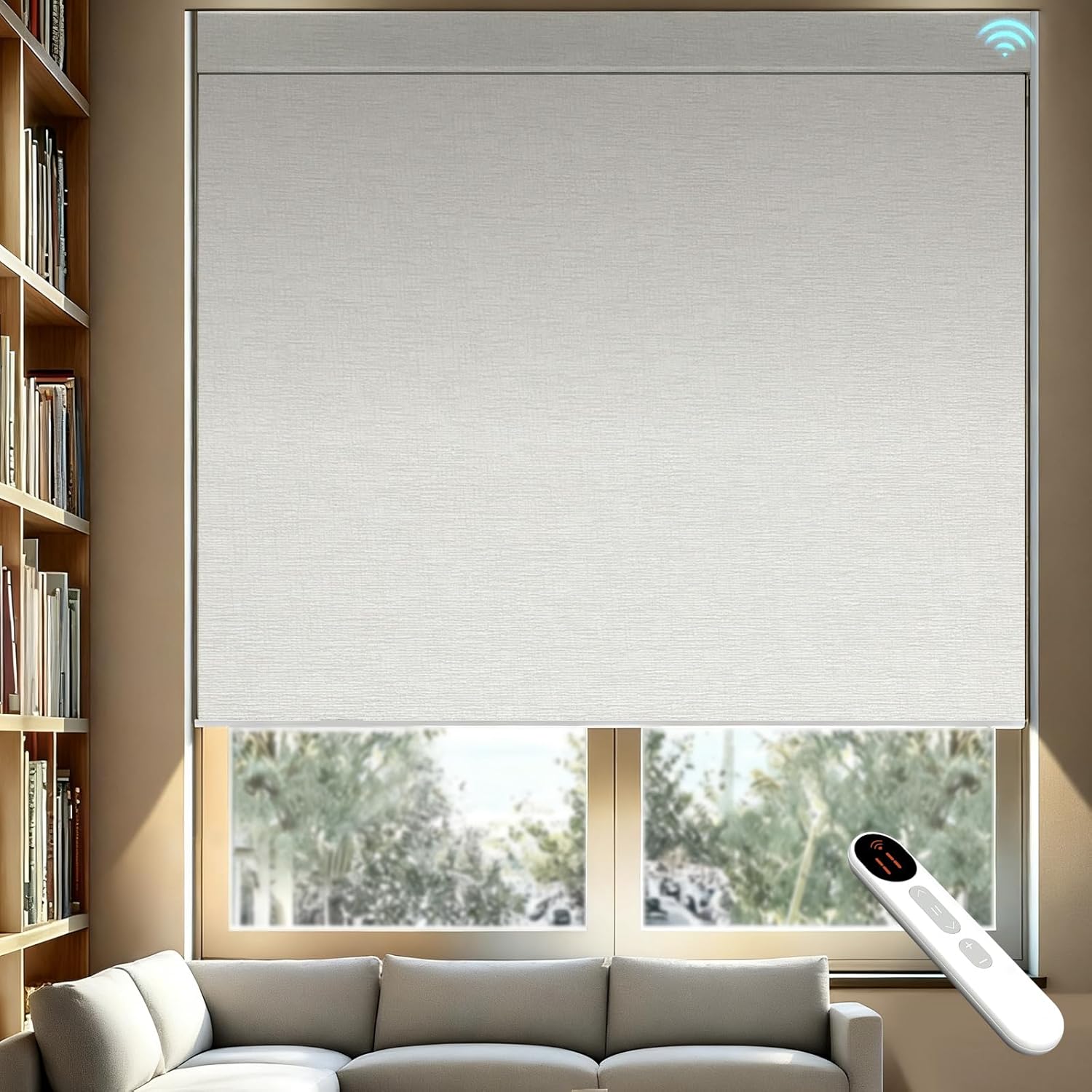 Smart Motorized Blinds – 100% Blackout Roller Shades with Remote, Alexa/Google Home/Siri Control, Matter Compatible, Wireless Rechargeable Battery, Custom Sizes for Windows & Sliding Doors