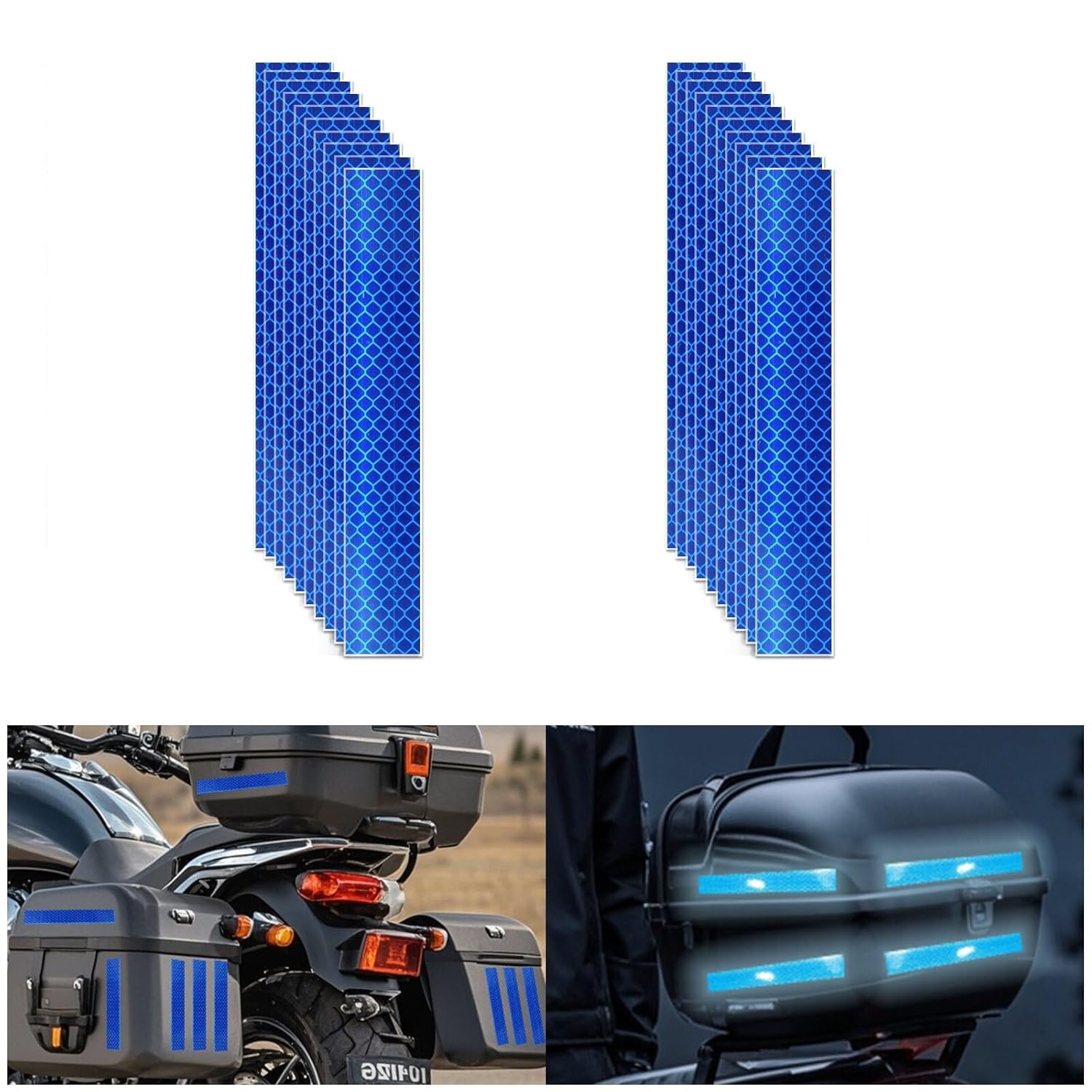 Non Fading Blue Reflective Stickers 1 inch X 6 inch, Outdoor Waterproof High Visibility Warning Safety Adhesive Reflector Tape (20 Pcs)