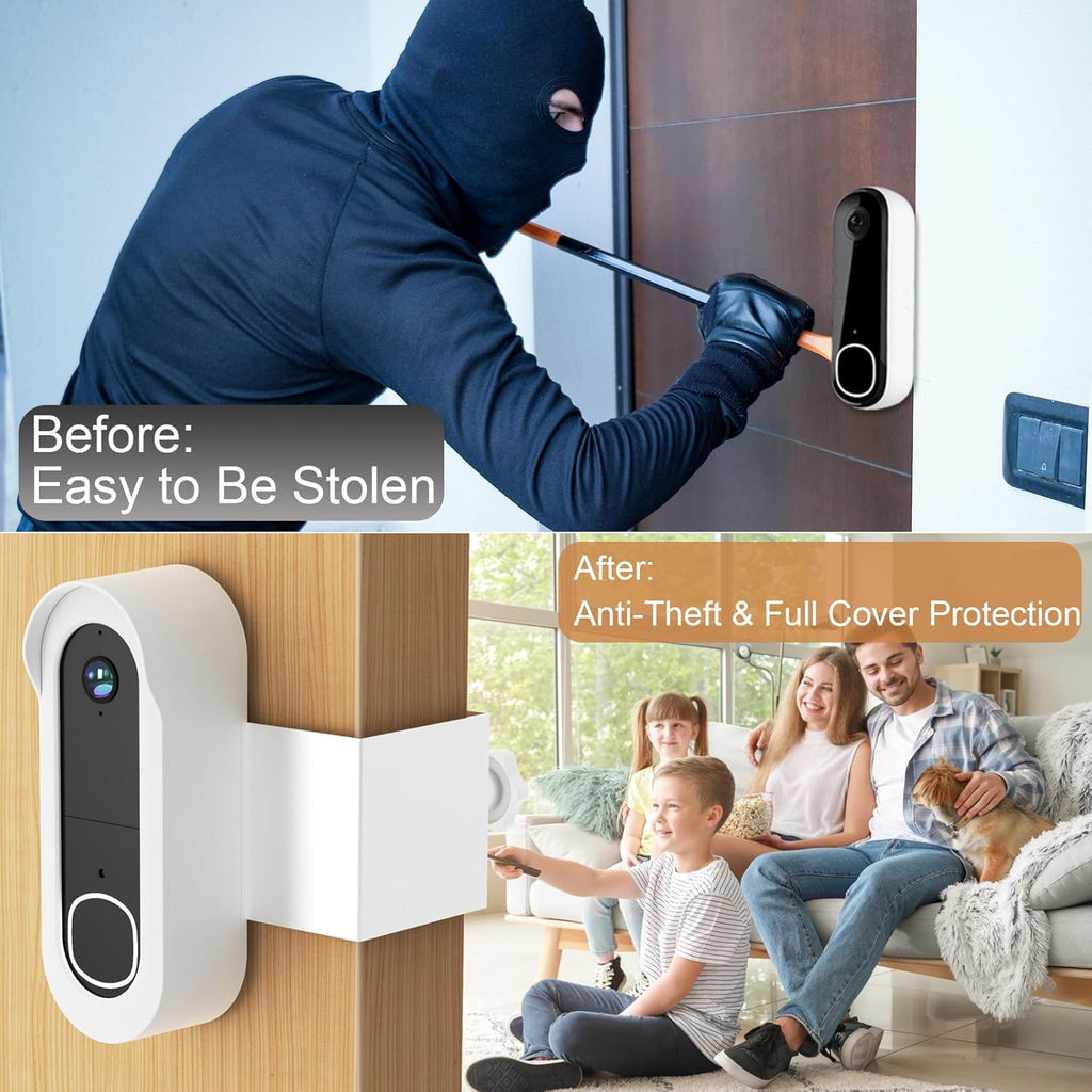 Anti-Theft Doorbell Mount Compatible with Arlo Video Doorbell 2K/HD (2nd Gen), Easy Installation, No-Drill Door Mount Cover Holder Accessories for Apartments Home Rentals, Not for Security Door(White)