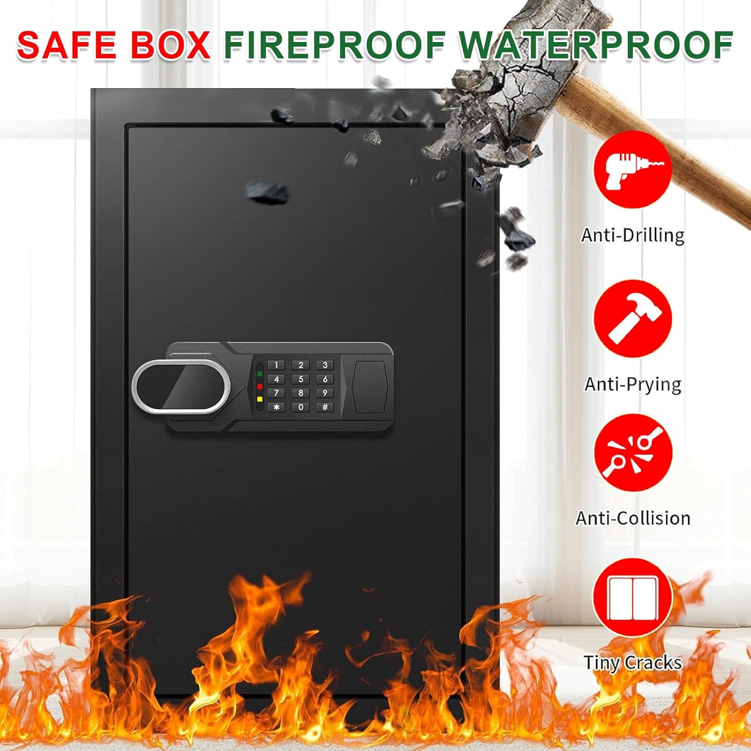 5.1 Cuft Large Home Safes Fireproof Waterproof, Anti-theft Security Personal Safe Box With Digital Keypad & 3 Removable Shelves and Led Light, Fireproof Document Safes for Home Money Valuables