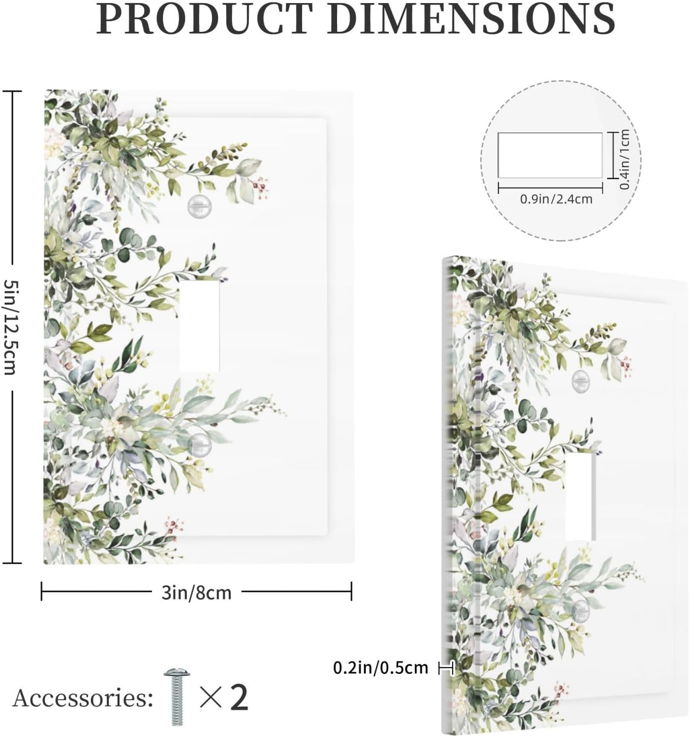 Decorative Light Switch Plate Covers Rustic Eucalyptus Leaves Green Leaf 1 Gang Light Switch Cover Plate Single Toggle Wall Plate Outlet Covers Faceplate for Home Decor （2 Pack）