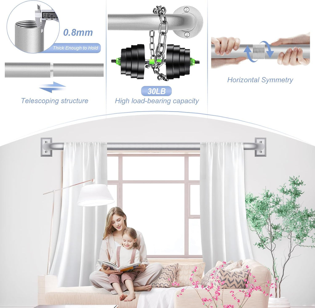 Silver Wrap Around Curtain Rods 48 to 90 Inch:Blackout Heavy duty Adjustable Window Curtain Rod for Bedroom,Industrial Darkening Curved French Metal Single Drapery Rods Easy Install,Nickel