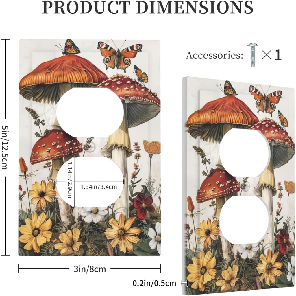 Outlet Covers Mushroom Forest Butterfly Wild Flower 1 Gang Duplex Light Switch Cover Decorative Switch Plates Electrical Receptacle Faceplate Wall Plate For Bed Room Living Room Decor