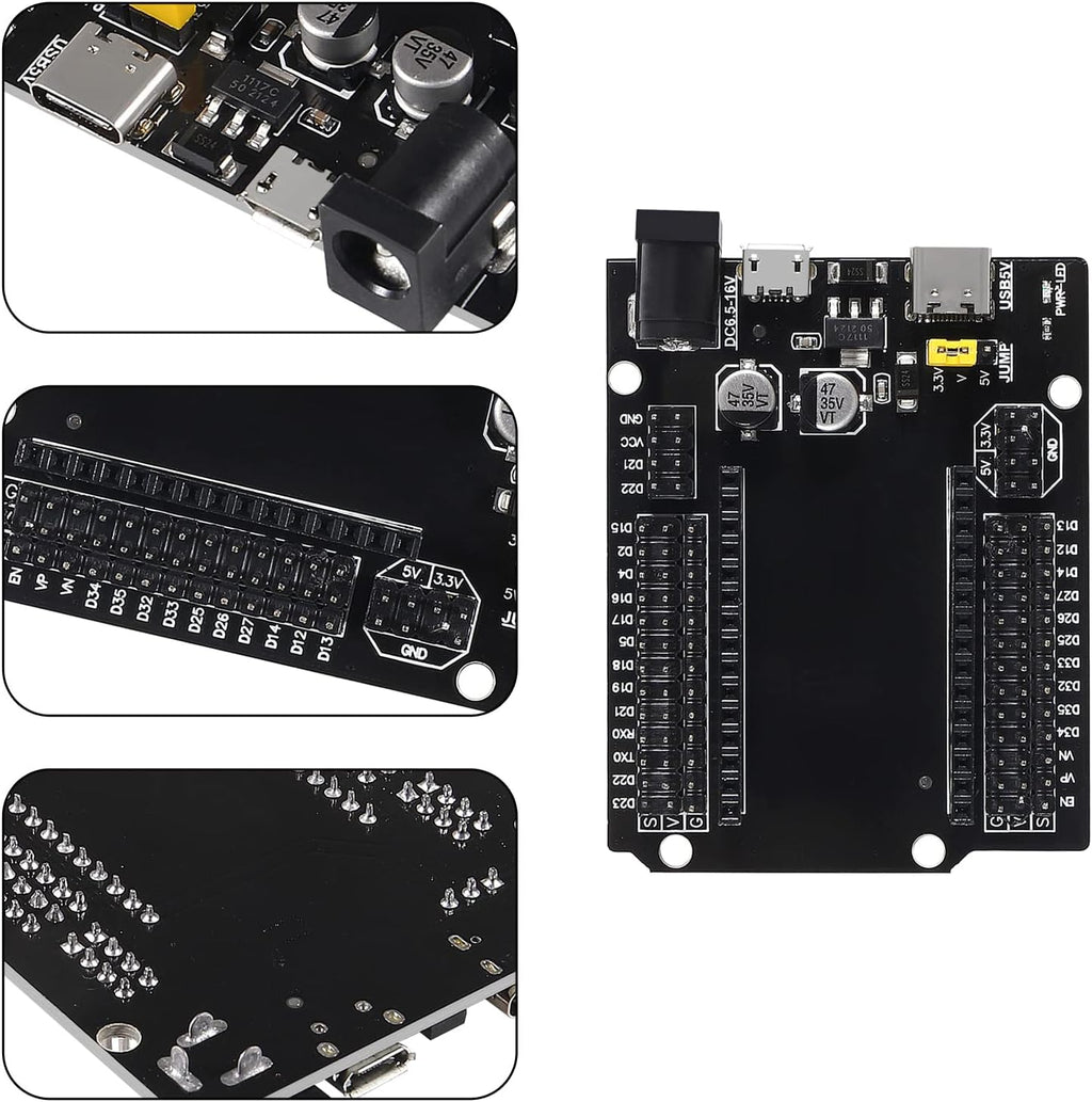 3 Set ESP32 ESP-32S WiFi Development Board NodeMCU ESP-WROOM-32 Microcontroller with ESP32 GPIO Breakout Board 30Pin Type-C Micro USB Dual Interface ESP32 Shield 30P Expansion Board