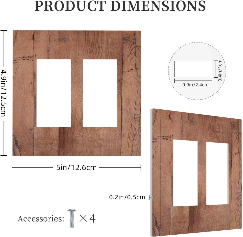 Rustic Brown Dark Wood Texture Printing Decorative Outlet Covers 2 Gang Double Gfci Rocker Electrical Wall Panels Light Switch Cover Plate For Farmhouse Cabin Decor