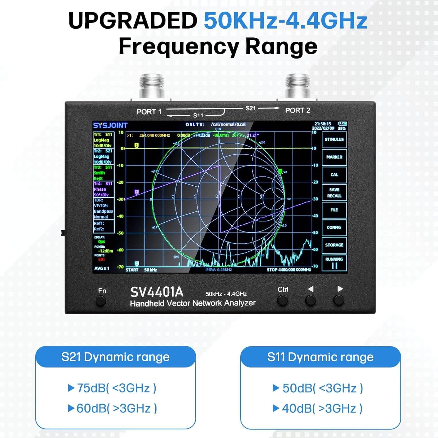 AURSINC 7inch NanoVNA SV4401A Vector Network Analyzer, 50KHz-4.4GHz Antenna Analyzer with 6700mAh Battery 8GB Storage Measuring S Parameters, Voltage Standing Wave Ratio, Phase, Delay, Smith Chart