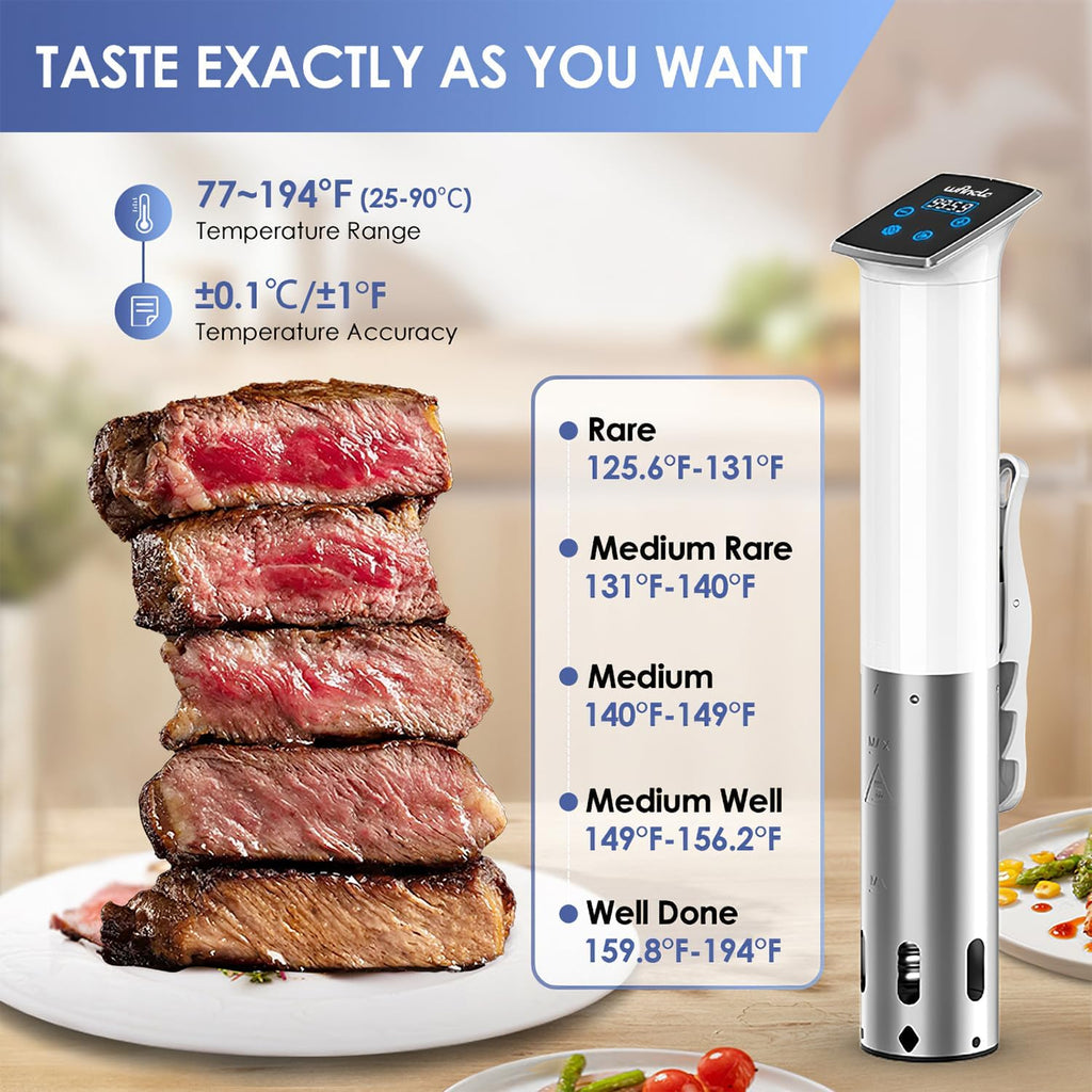 Wancle Sous Vide Machines, 1100 Watts Sous-Vide Cooker Immersion Circulator, IPX7 Waterproof, Quiet, Easy to Use for Home Chefs