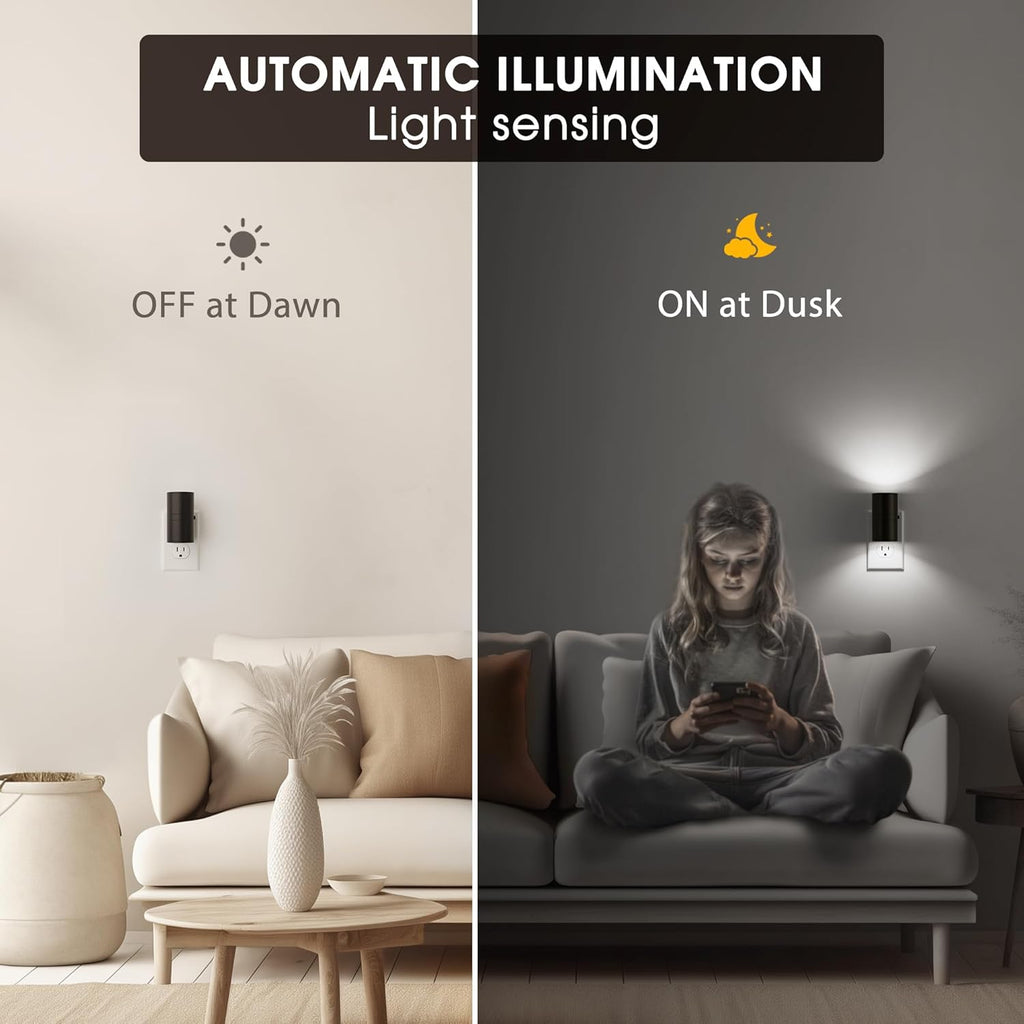Briignite Night Lights Plug into Wall, Modern LED Night Light Plug in, Dusk to Dawn Sensor, 5000K Daylight, 0-100LM Adjustable Brightness, Dimmable NightLight for Hallway, Bedroom, Stairway, 2 Pack