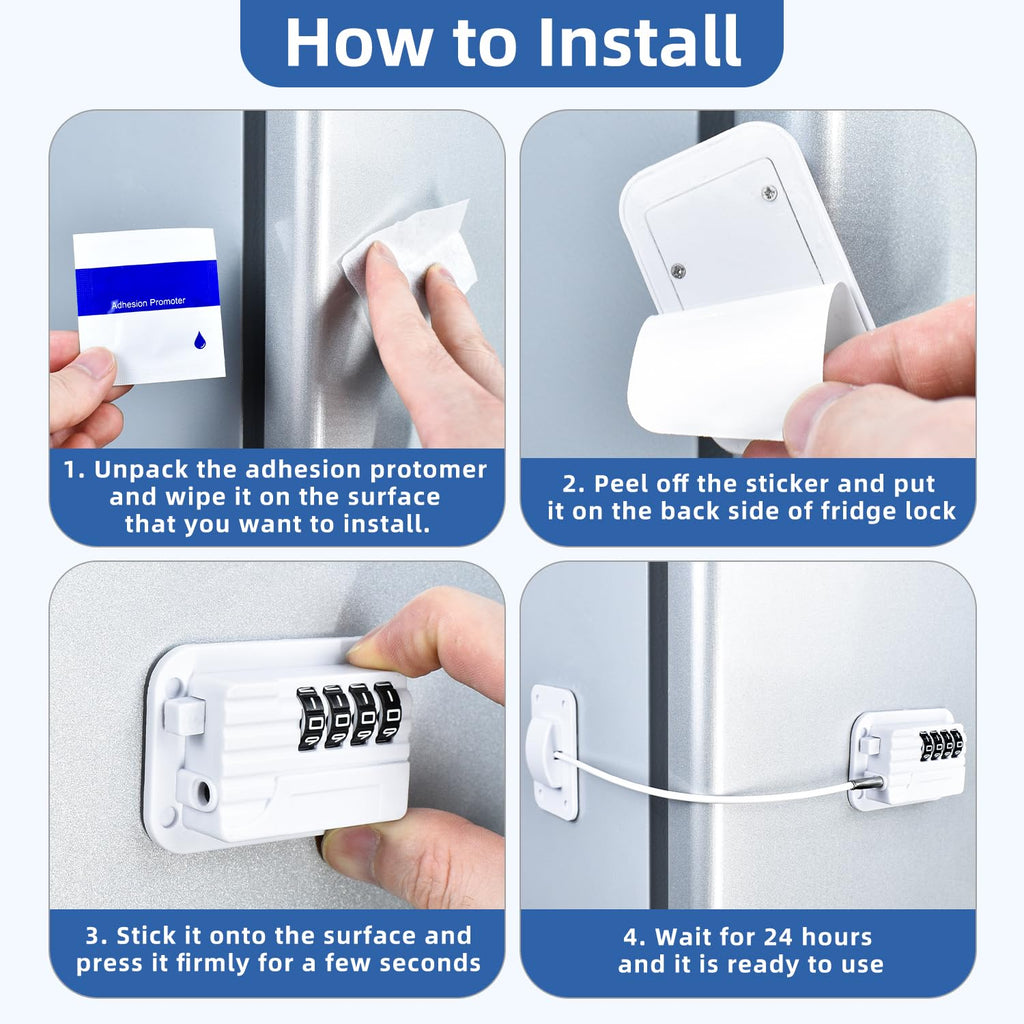 Refrigerator Lock, Heavy Duty Fridge Locks for Kids, Freezer Lock with Combination for Refrigerator Drawer Cabinet Safety, Easy to Install No Keys Needed White, 2 Packs