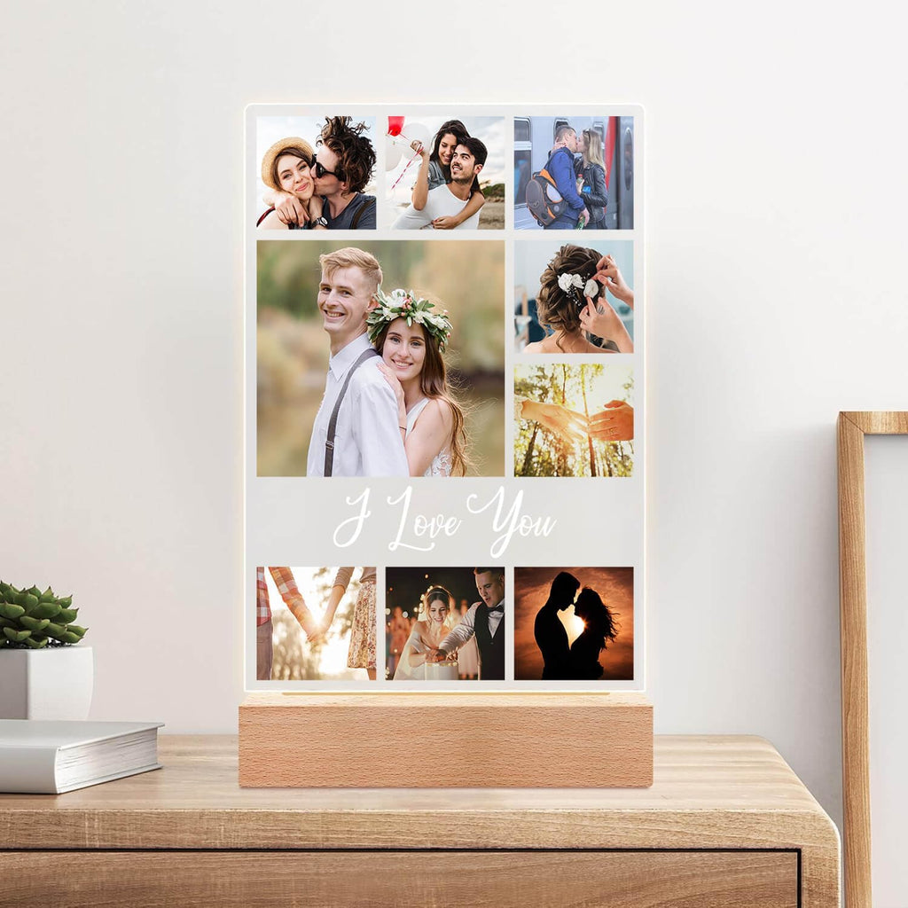 Custom Picture Frame with Photo, Personalized Photo Frames with Night Light, Customized Picture Frames, Personalized Anniversary Valentines Day Gifts for Women Men Her Him Girlfriend Boyfriend Couple