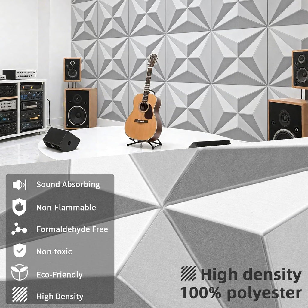 Art3dwallpanels 24" X 24" Acoustic Panels 6 Pack Soundproof Wall Panels Sound Dampening, 3D Wall Decor Absorbing Panels, White and Gray