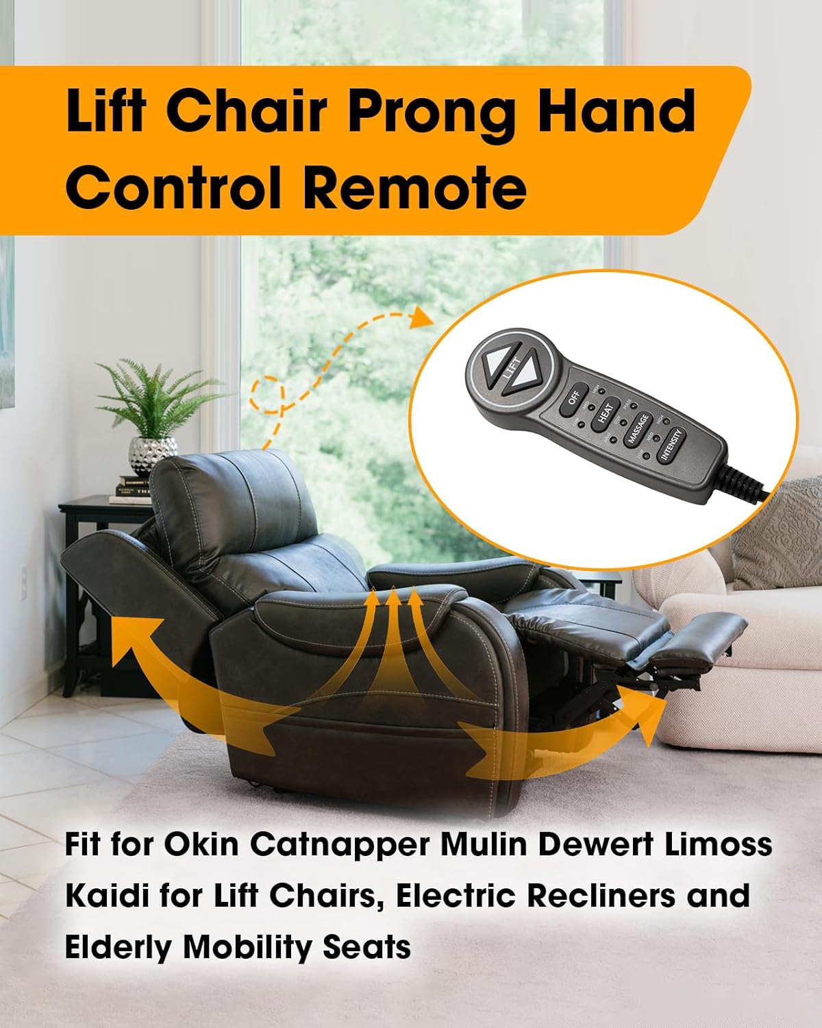 Lift Chair Prong Hand Control Remote Replace MLSK55-A1 Fit for Okin Catnapper Mulin Dewert Limoss Kaidi, with 6 Function Keys 5 Pin and Junction Box