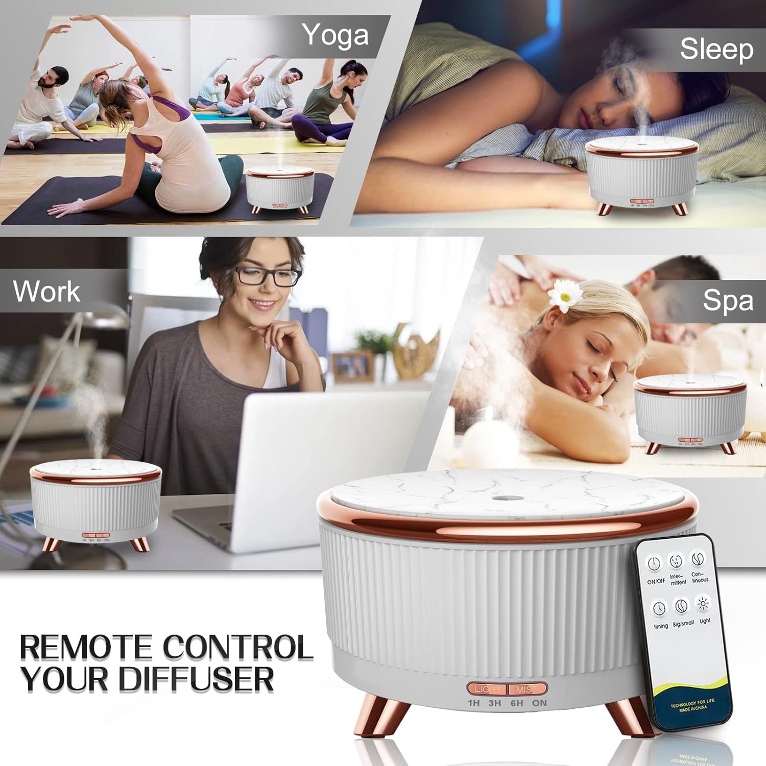 Diffusers for Essential Oils Humidifiers 500ML, Essential Oils Large Room Aromatherapy Diffuser,7 Colors Lights 3 Mist Modes with R/C for Home Office