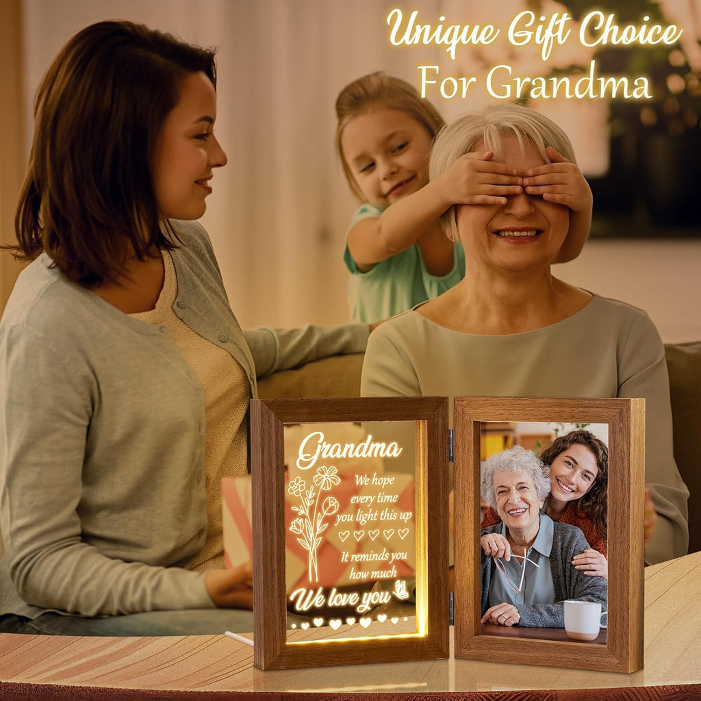 Grandma Gifts Christmas Gifts for Grandma from Granddaughter Grandson Grandkids, LED Night Light with Grandmother Picture Frame 5x7, Personalized Gift for Nana Grandmother Gigi Granny Birthday Gift