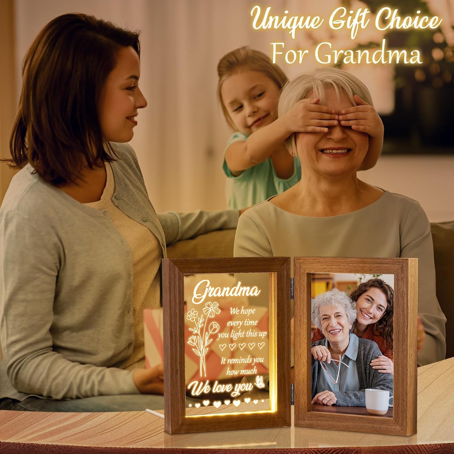 Grandma Gifts Christmas Gifts for Grandma from Granddaughter Grandson Grandkids, LED Night Light with Grandmother Picture Frame 5x7, Personalized Gift for Nana Grandmother Gigi Granny Birthday Gift