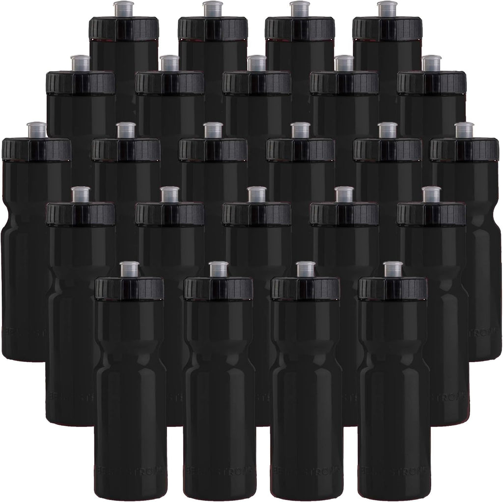 50 Strong Sports Water Bottles – Reusable 22 oz BPA-Free Plastic Bottles with Pull Top Cap – Made in USA – Top Rack Dishwasher Safe – Fits Most Bike Cages Brand