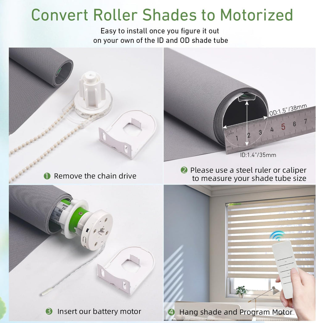 5V USB-C Tubular Motor Blinds Kit Retrofit Motorized Roller Blind with Remote Control, Rechargeable Smart Blinds for Windows