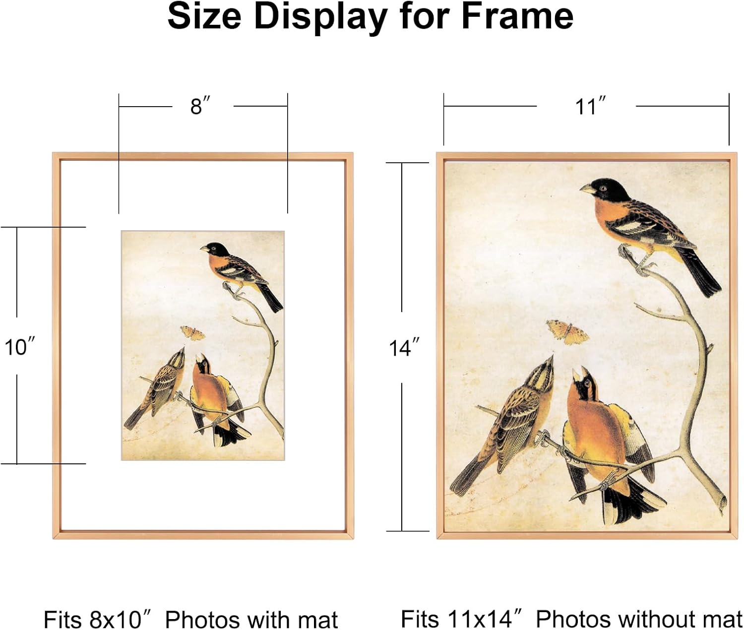 11x14 Picture Frame, Gold Metal Photo Frames with HD Glass, Fits 8x10 with Mat or 11 x 14 without Mat, Display for Wall and Table, 1 Pack