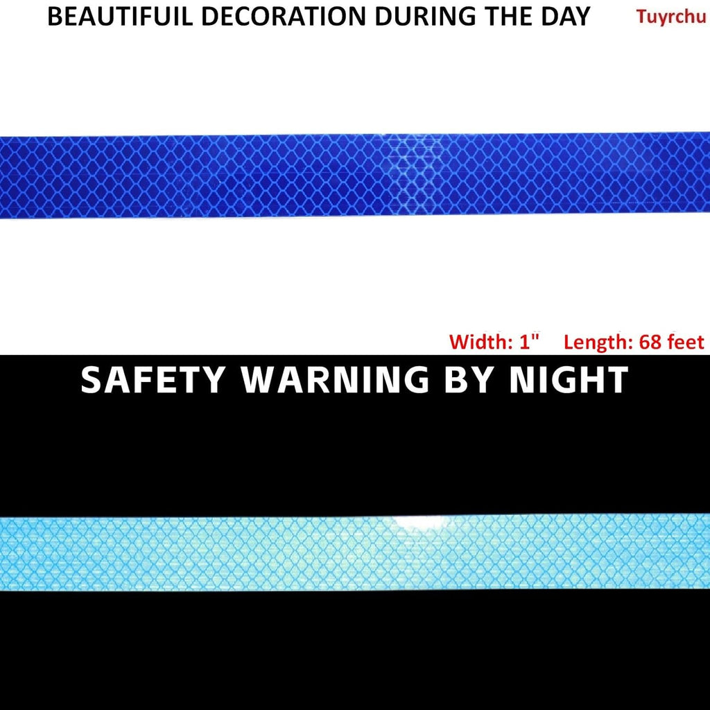 Non Fading Reflective Tape Blue Outdoor Waterproof 1 inch, High Visibility Warning Industrial Marking Tape, Safety Stickers (68 feet)