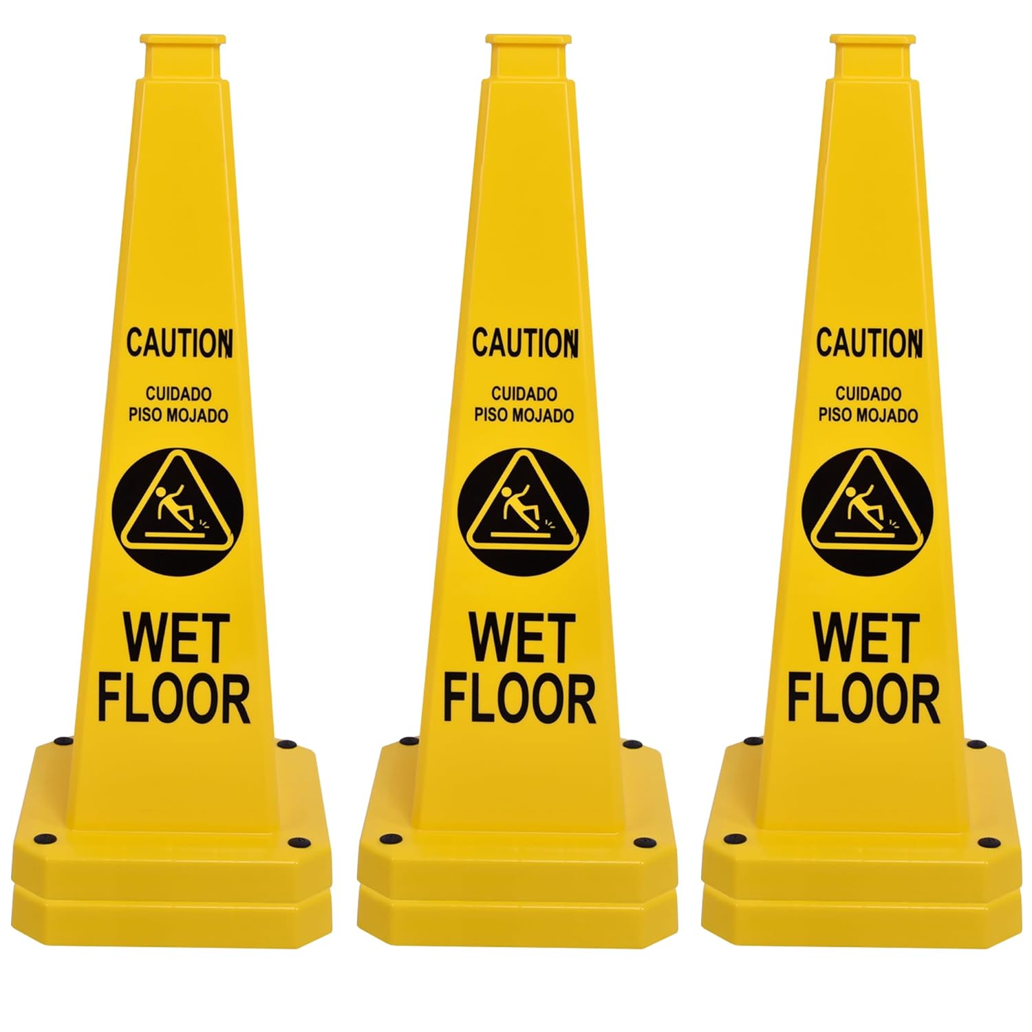 OrangeStar 6-Pack 28" Wet Floor Caution Cones, Yellow 4-Sided Bilingual Warning Message Safety Traffic Cones with Heavy Rubber Base for Indoor/Outdoor Use