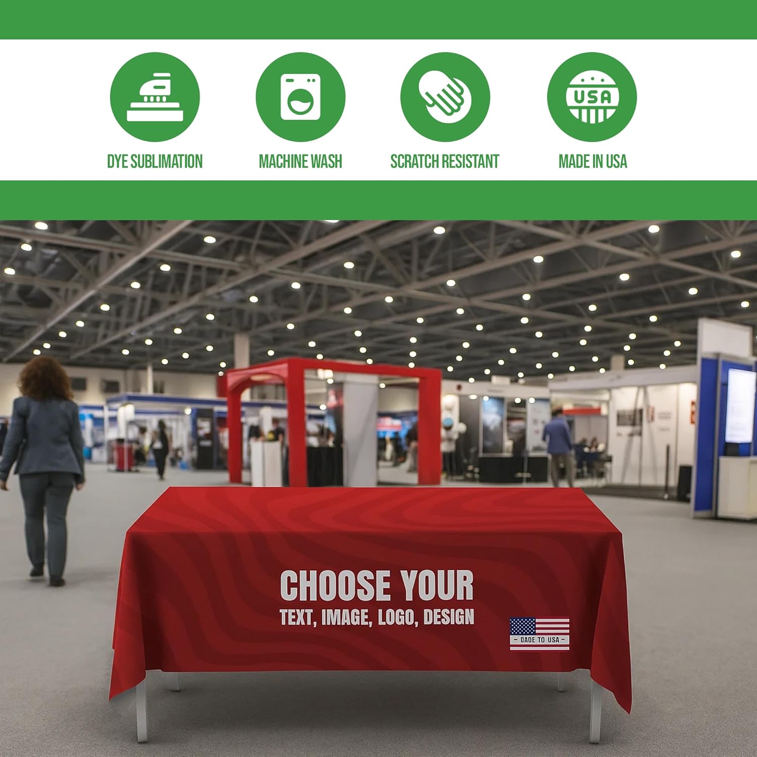 Custom Table Cloth for 4ft/5ft/6ft Table by BCB Print | Personalize with Business Logo/Image/Text | Trade Shows, Events & Weddings | HD Printed Custom Table Sign | Express Dispatch+Ship | Made in USA