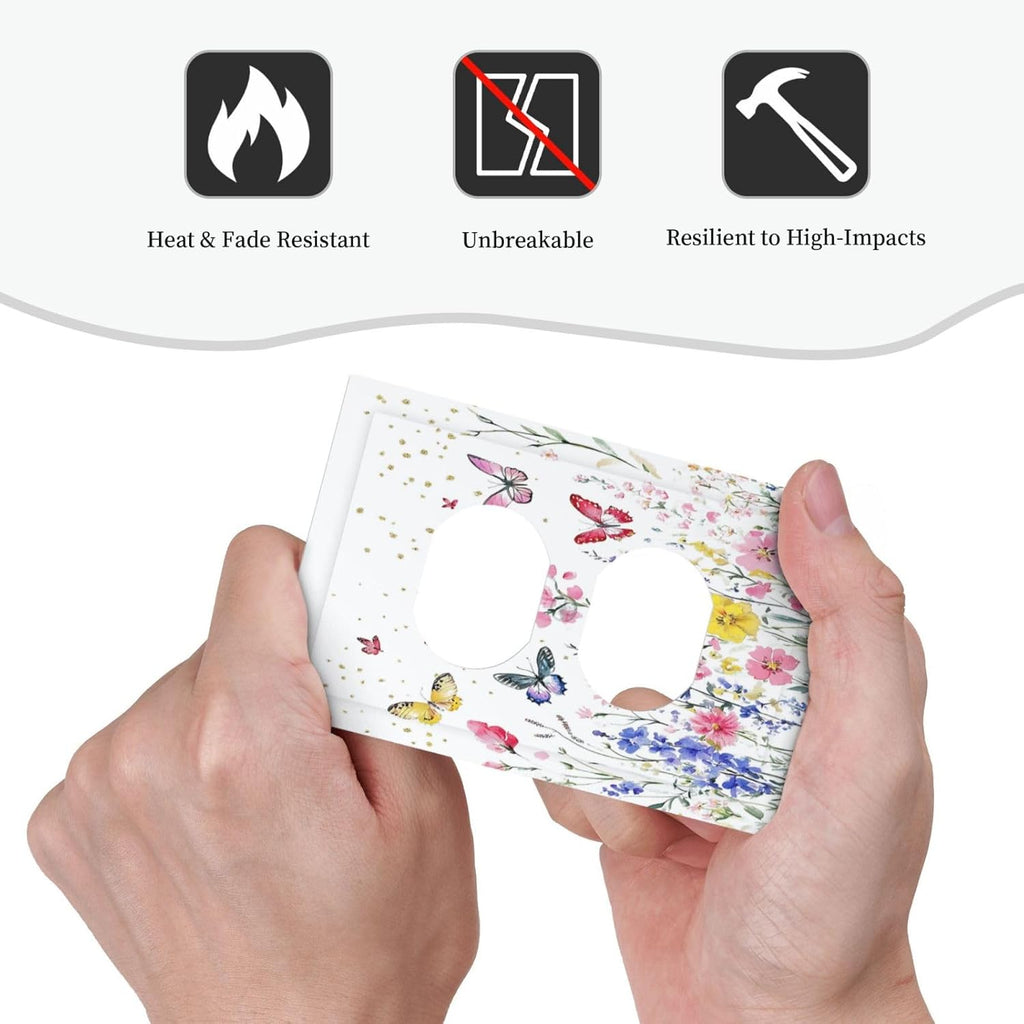 Outlet Covers Watercolor Floral Butterfly Colorful Wildflower 1 Gang Duplex Light Switch Cover Decorative Switch Plates Electrical Receptacle Faceplate Wall Plate For Bed Room Living Room