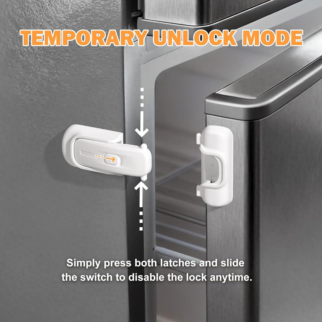 CLYMENE Child Proof Fridge Lock, Auto-Locking Refrigerator Door Latch with One-Hand Operation | No Keys or Straps | Keeps Freezer Secure from Kids & Pets – White