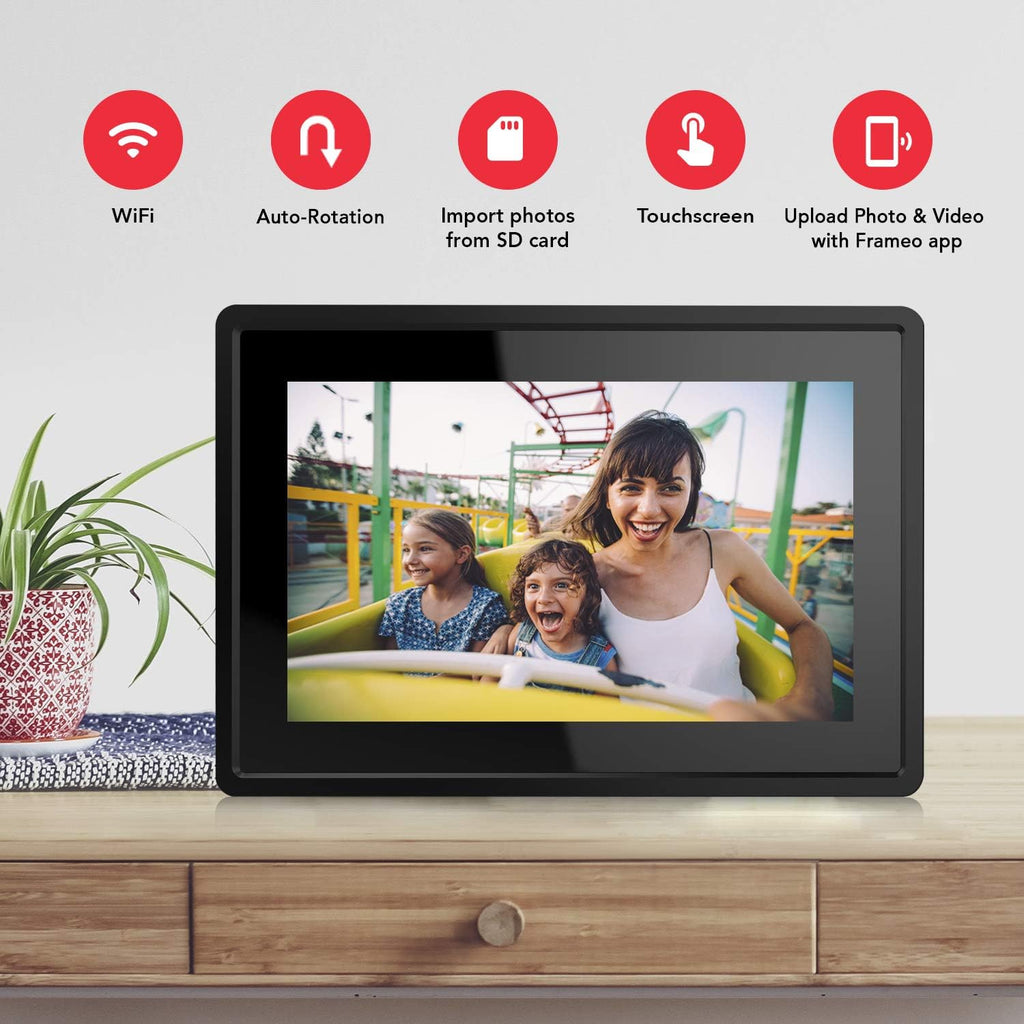 7 Inch 16GB Smart WiFi Digital Picture Frame, Send Photos or Small Videos from Anywhere, Touch Screen, IPS LCD Panel, Wall-Mountable, Portrait and Landscape(Black)