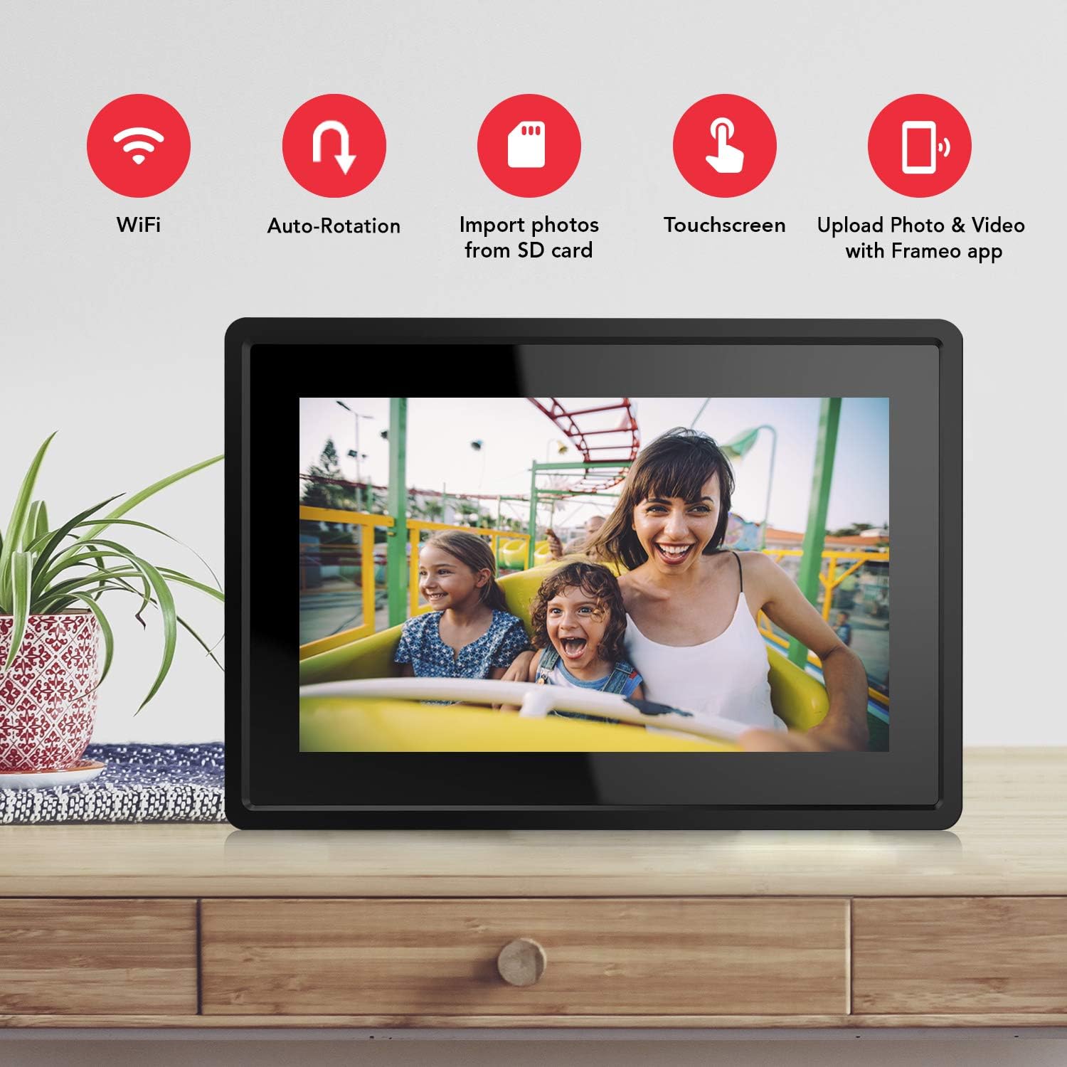 7 Inch 16GB Smart WiFi Digital Picture Frame, Send Photos or Small Videos from Anywhere, Touch Screen, IPS LCD Panel, Wall-Mountable, Portrait and Landscape(Black)