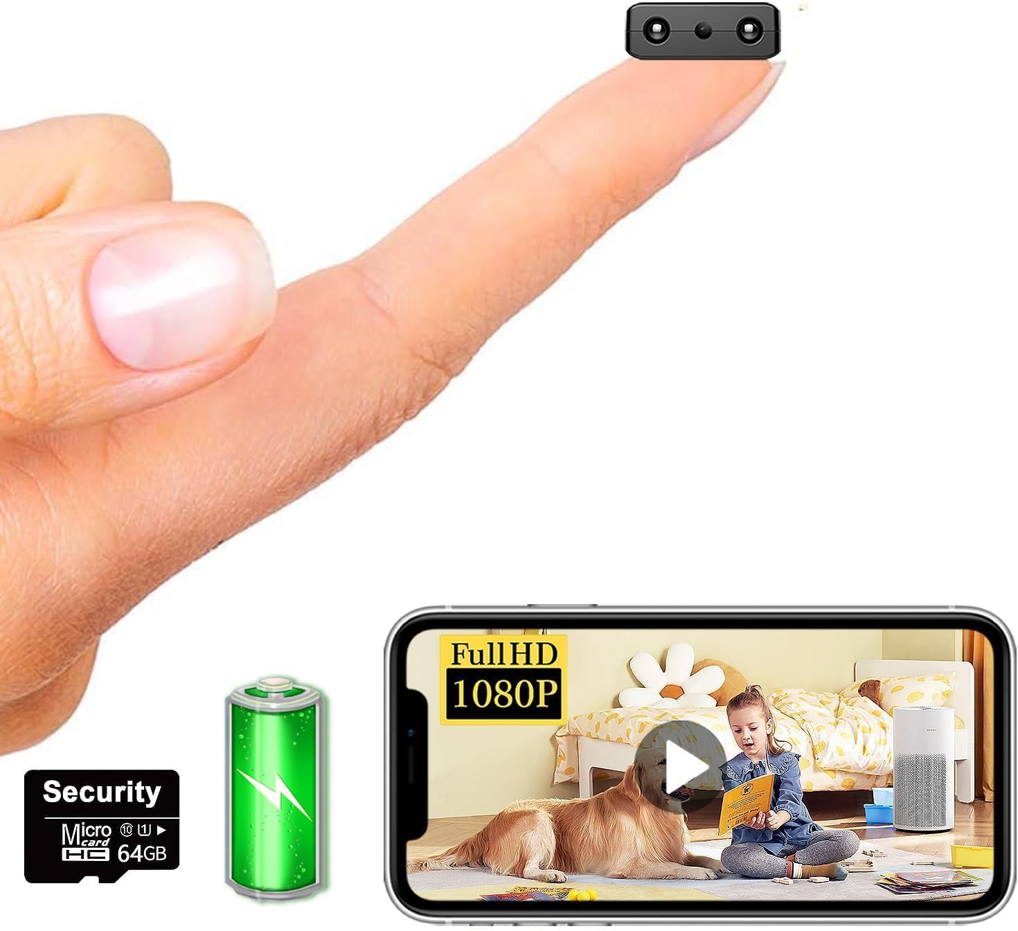 【Free 64G】 Smallest Wireless WiFi Battery Camera,Concealed Coin Size Security Camera,HD1080P Video Recording Live Feed for Night Vision,Motion Detection,Cloud Storage for Security with iOS Android