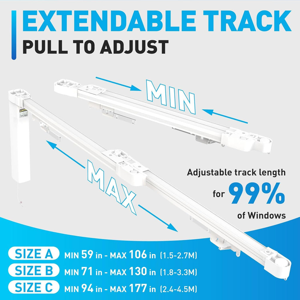 Smart Electric Curtains Track, Ceiling Curtains Track Adjustable Retractable Motorized Curtain Rod From 59 to 106 Inches, Automatic Curtain Opener, Work with Alexa/Google Home/Tuya Voice Control