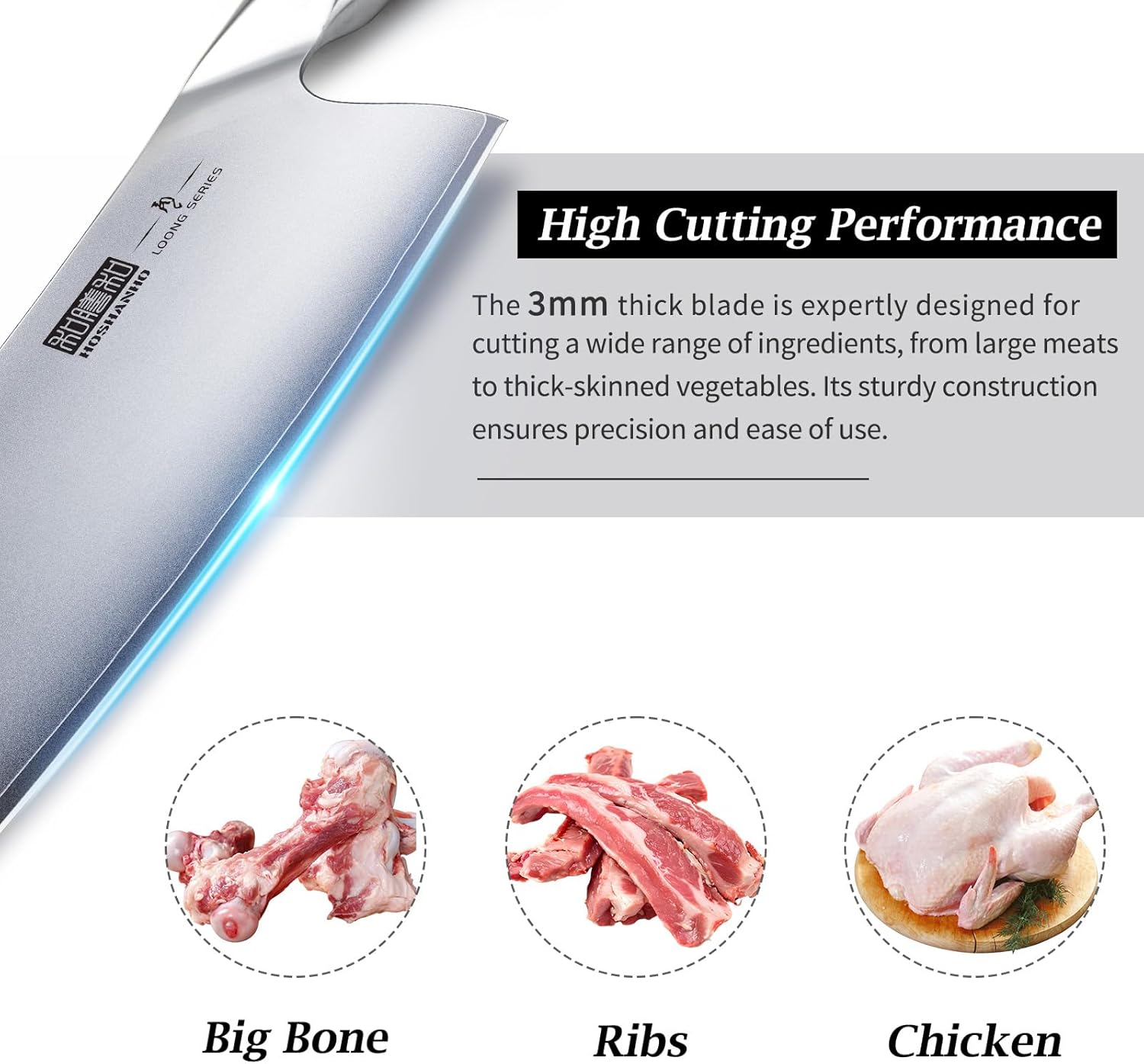 HOSHANHO 7 Inch Butcher Knife, Japanese High Carbon Steel Heavy Duty Meat Cleaver Knife, Professional Bone Cleaver Knife Suitable for Home Kitchen & Restaurant