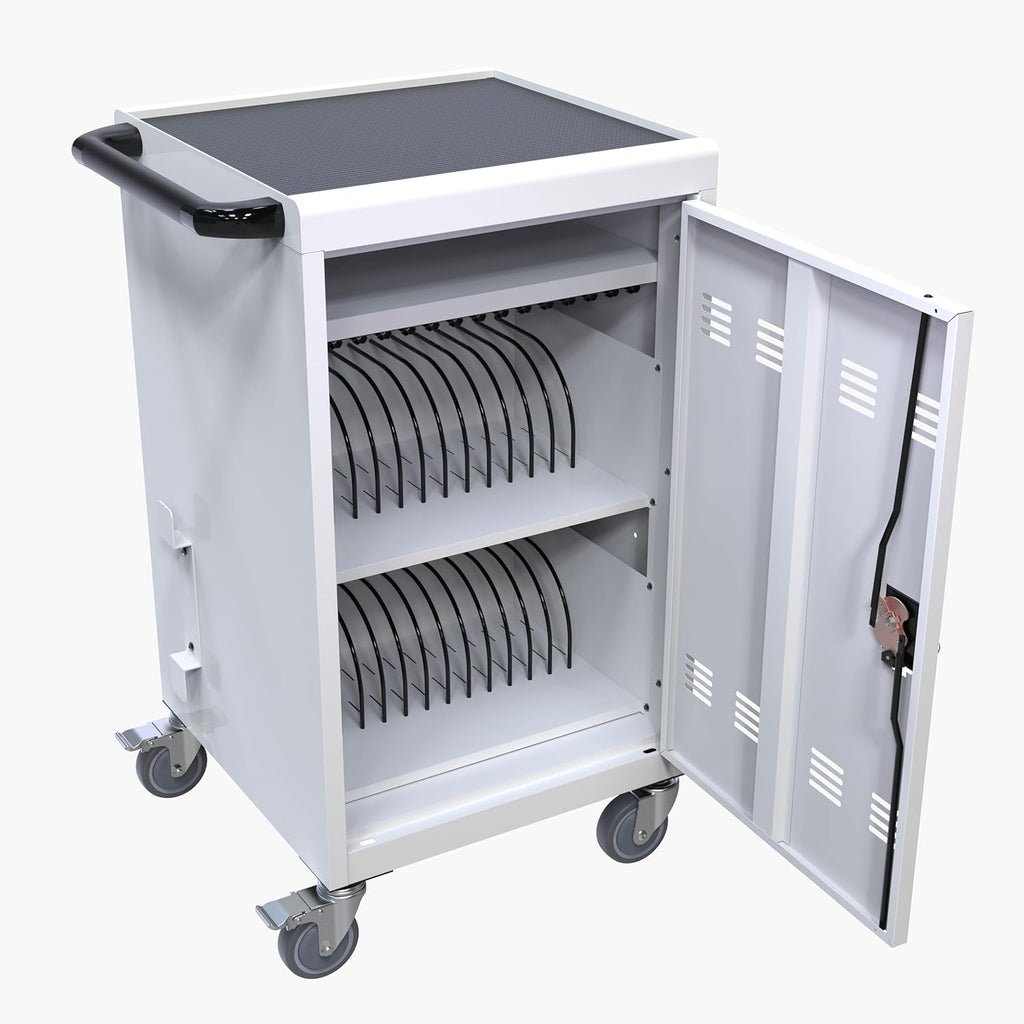 Laptop Charging Cart, 32 Charging Ports Laptop Storage Cart, 30-Bay Mobile Charging Cabinet for iPads up to 16.3", Chromebook Devices, Cord Management, Access Lock.School,Business.White
