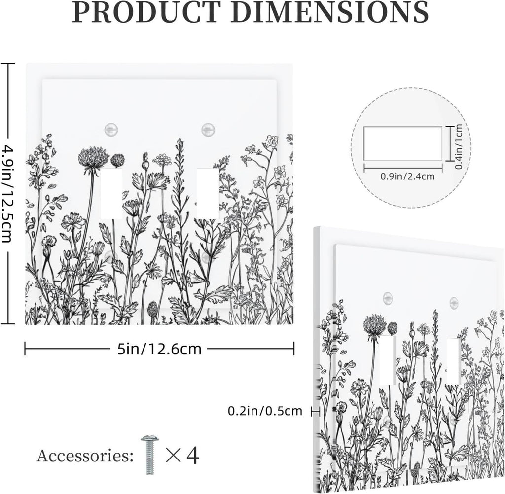 Decorative Switch Plates Floral Wildflower Rustic Plant Leaves 2 Gang Double Toggle Outlet Light Switch Cover Wall Plate Electrical Faceplate For Farmhouse Cabin Decor