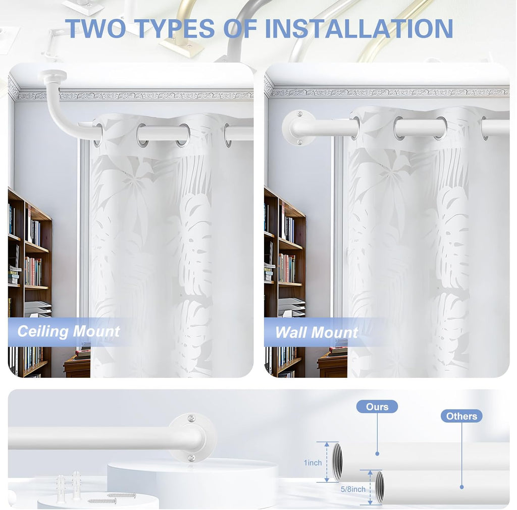 White Wrap Around Curtain Rods 36 to 72 Inch:Blackout Heavy duty Adjustable Window Curtain Rod for Bedroom,Industrial Darkening Curved French Metal Single Drapery Rods Easy Install,Pure White