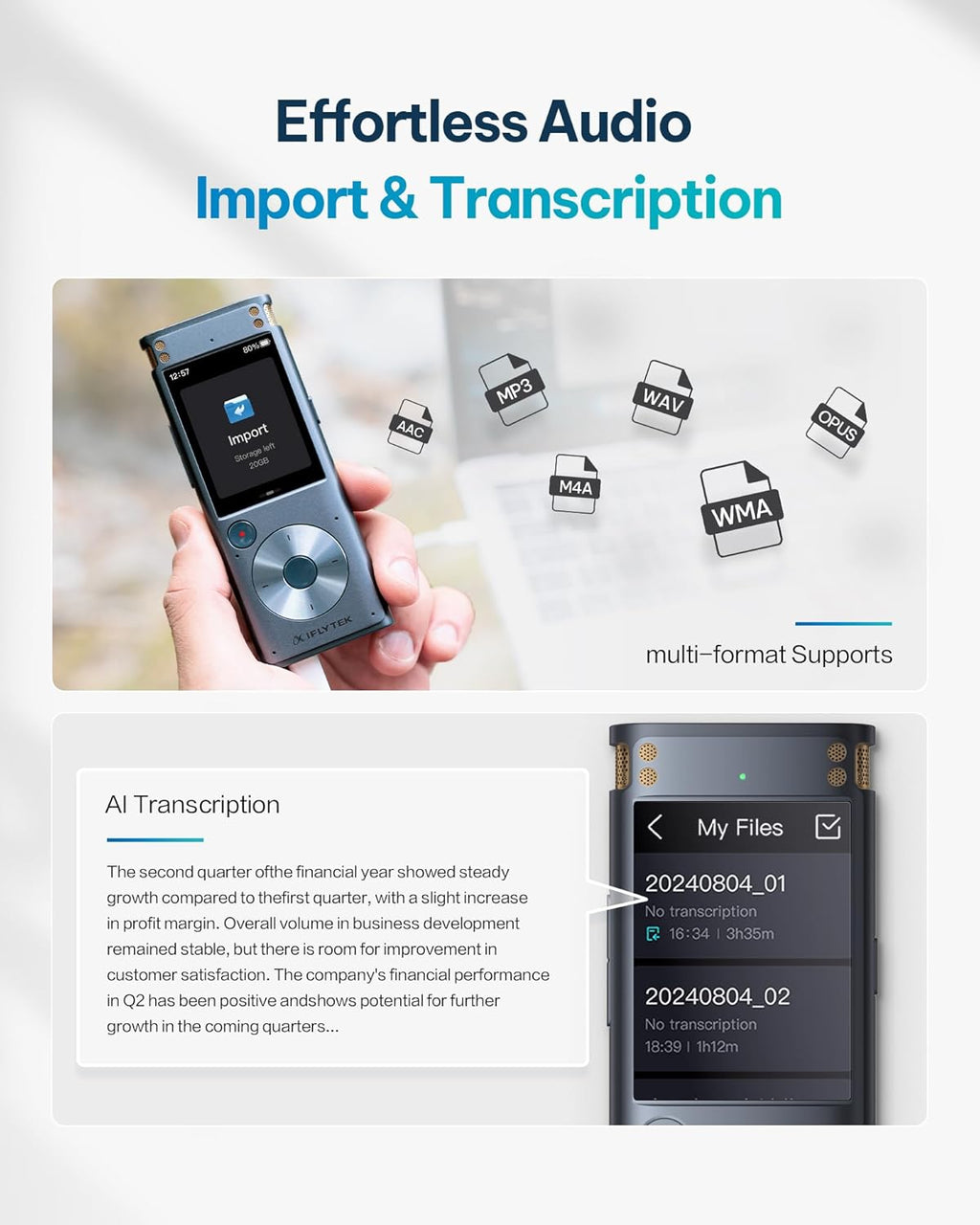 iFLYTEK Offline Voice Recorder with Playback, Secure Digital Recorder with AI Transcription, 5-Language Voice-to-Text, Noise Reduction, AI Voice Recorder for Meetings, Interviews, Learning