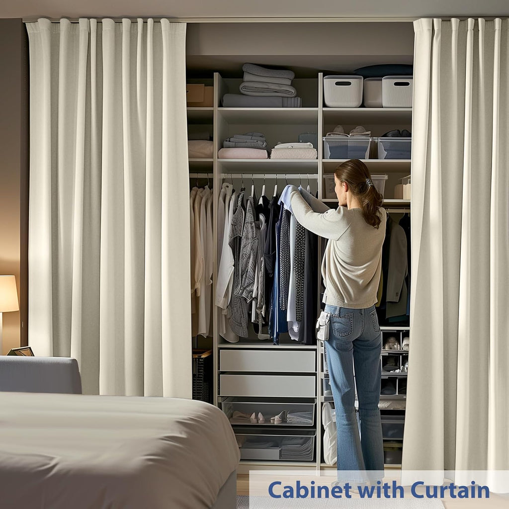 Room Divider Ceiling Mounted Curtains Track Sets Extra Wide Blackout Curtain Flexible Tracks for Bedroom Privacy Partition Separator, 1 Panel Beige Drape and White Rail, W10 x H9ft