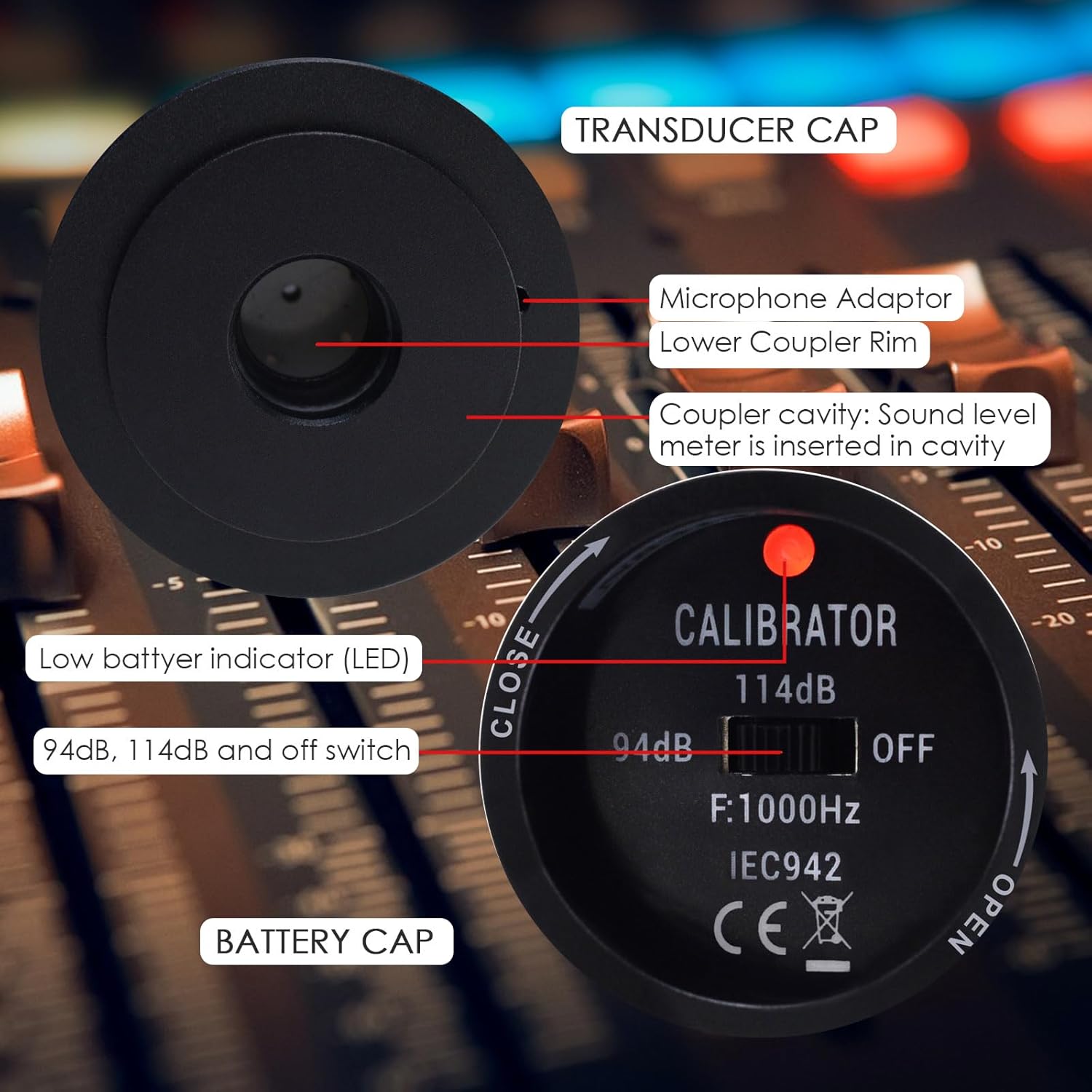 Sound Level Calibrator Decibel Meter Sound Level Reader Sonometro Decibel Meter Calibrator 94db & 114db Output Levels For 1 Inch And 1/2 Inch Mic