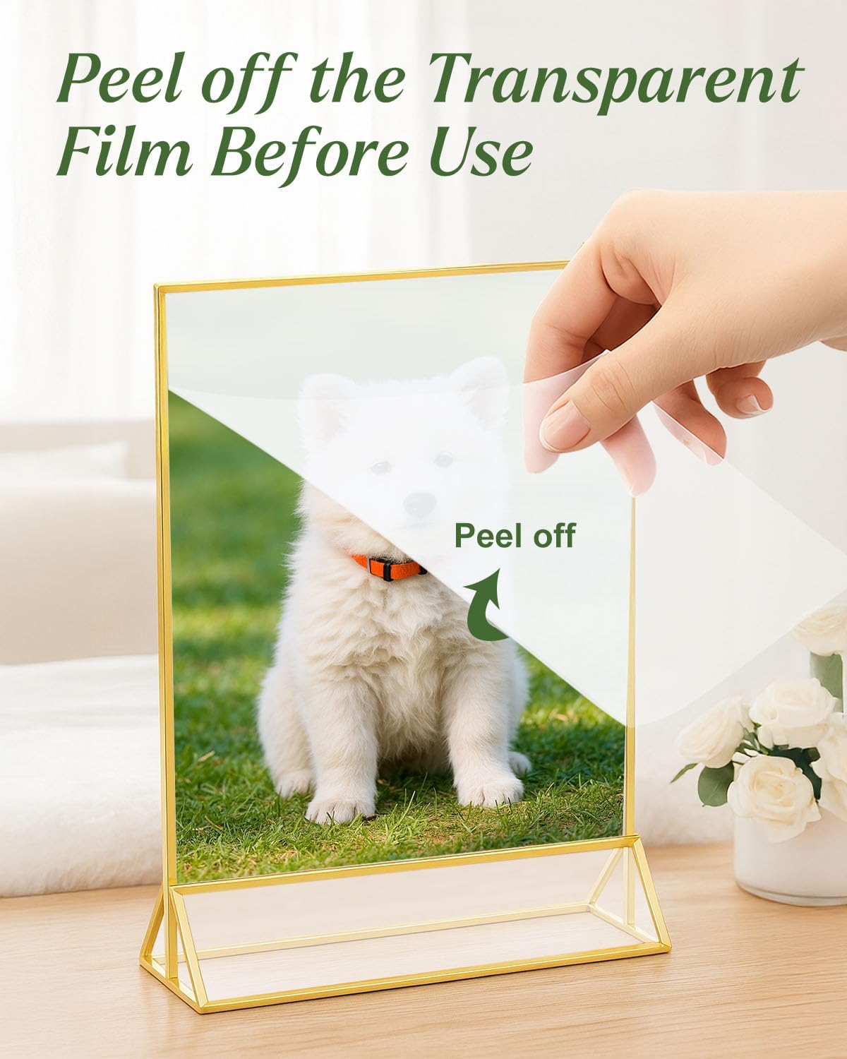 24 Pack 5x7 Gold Acrylic Sign Holders, Double Sided Picture Frame Stands, Clear Table Menu Holder Display Stand for Wedding Table Numbers, Restaurant Signs, Party, Office Photos