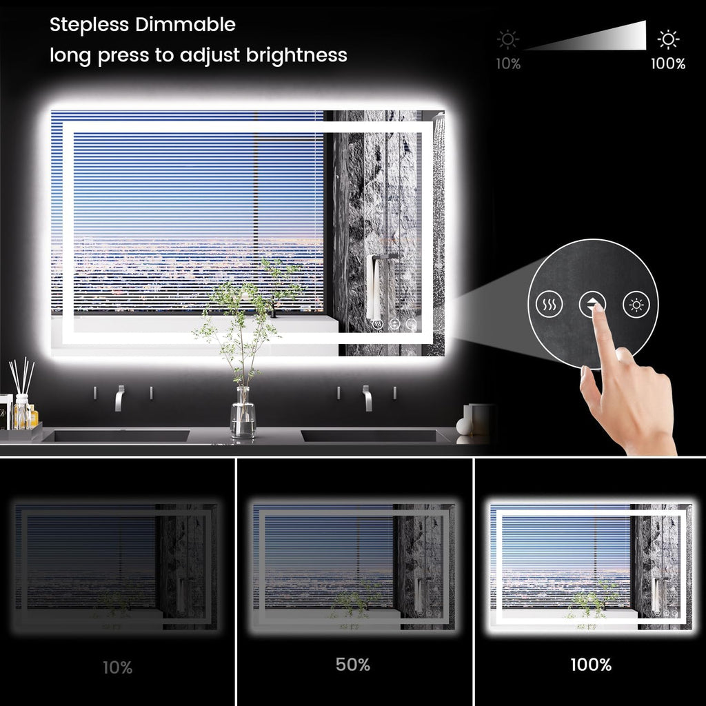 48X30 LED Bathroom Mirror with Lights, Anti-Fog, Backlit + Front Lit, Lighted Bathroom Vanity Mirror for Wall, Memory Function, Dimmable, Tempered Glass, Shatter-Proof