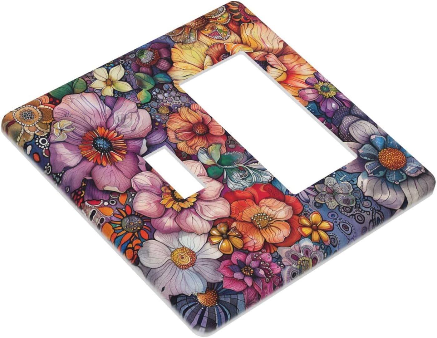 Outlet Covers Colorful Bohemian Flowers Vintage Boho Floral 1 Toggle 1 Rocker Combination Decorative Wall Plate Electrical Switch Plates Light Switch Cover Plate for Bed Room living Room