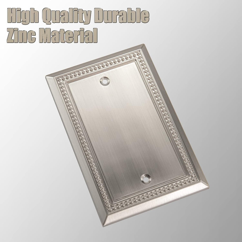 Henne Bery Sunken Pearls Heavy Duty Decorative Wall Plate Switch Plate Outlet Cover (Single Blank, 2 Pack, Satin Nickel)