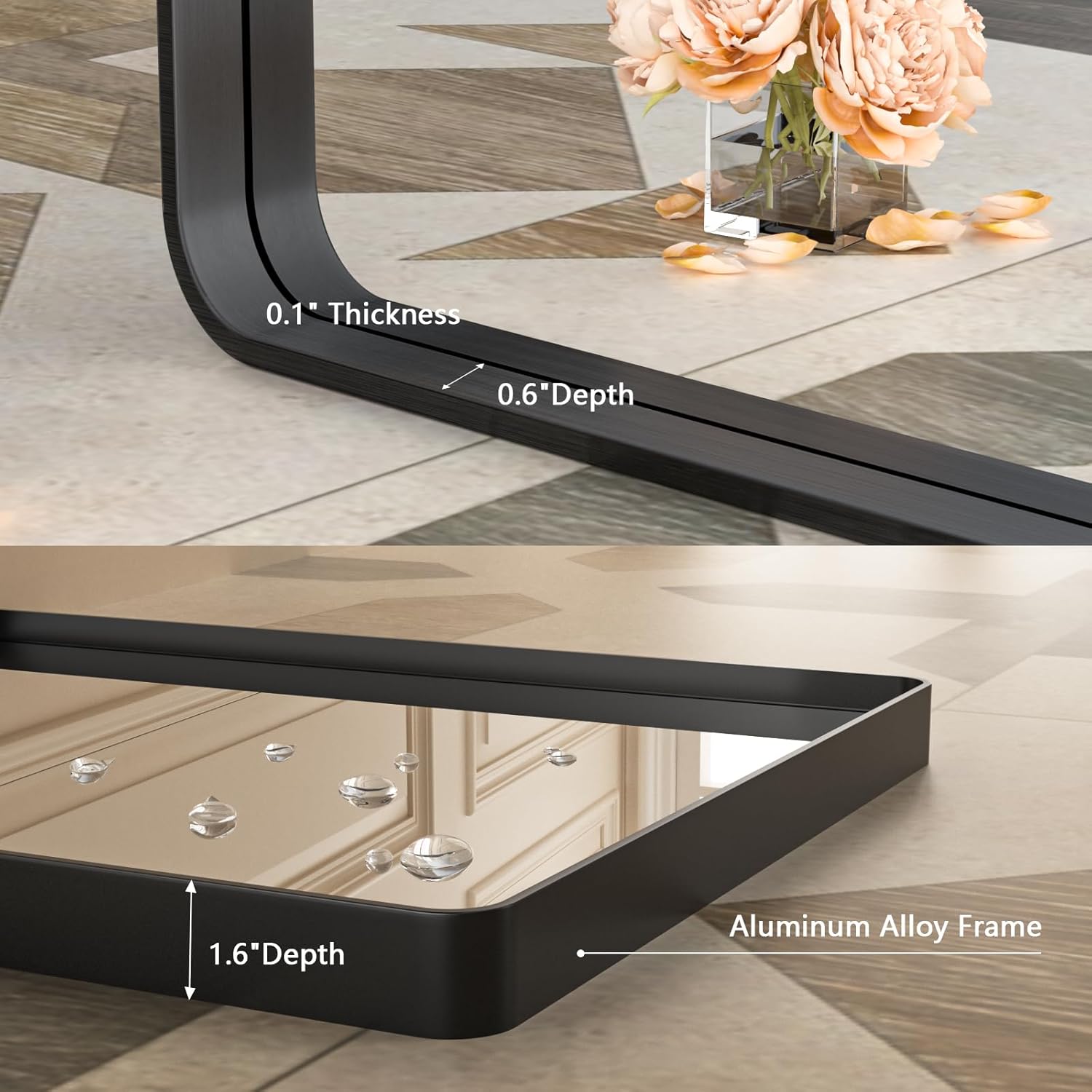 Black Bathroom Vanity Mirror 24x30 Inch,Rounded Rectangle Matte Black Mirror for Bathroom Wall,Tempered Glass,Horizontal or Vertical