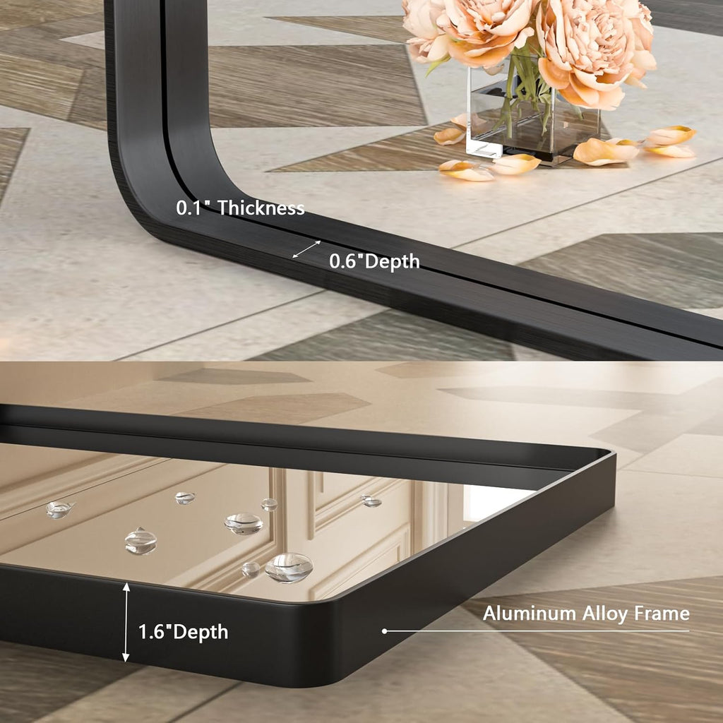 Black Mirror for Bathroom 40x32 Inch,Black Metal Frame Vanity Mirror for Wall,Rounded Corner Rectangle Matte Black Mirror,Tempered Glass,Anti-Rust (Horizontal/Vertical)