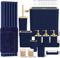 Bathroom Accessory Set - Bathroom Set, 27PC Bathroom Accessories Set, Navy Blue Bathroom Sets with Shower Curtain and Rugs, Mini Trash Can, Toilet Brush, Trash Can & Soap Dispenser