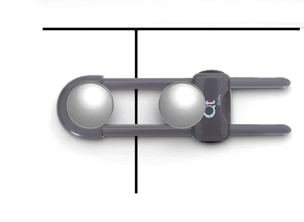 Baby Proofing Cabinet Locks | Adjustable U Shaped Baby Safety Latches for Drawers, Fridge, Closet |Modern Baby Proofing Cabinet Lock with Extra Secure Lock Buttons (Pack of 2)
