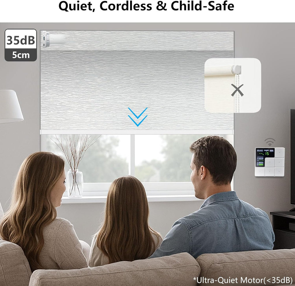 Smart Motorized Blinds – 100% Blackout Roller Shades with Remote, Alexa/Google Home/Siri Control, Matter Compatible, Wireless Rechargeable Battery, Custom Sizes for Windows & Sliding Doors