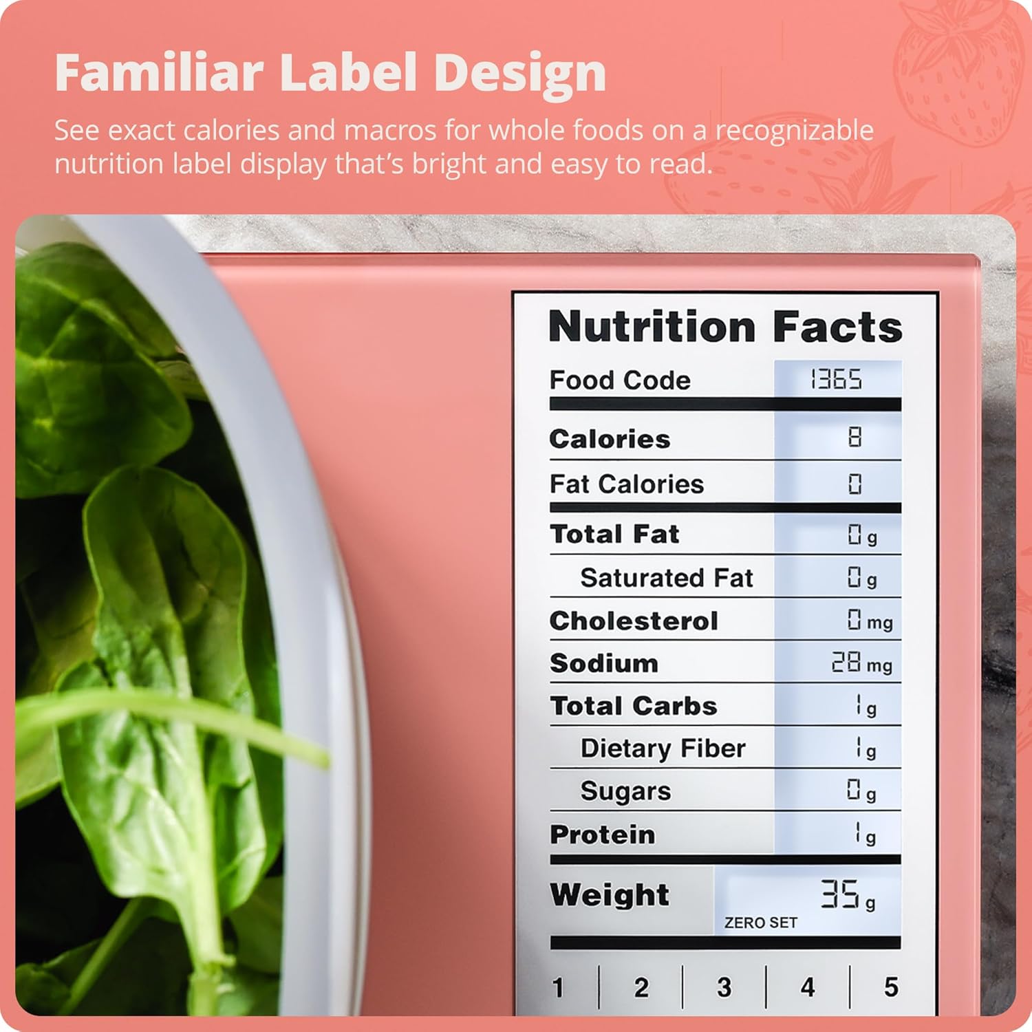 Greater Goods Digital Nutrition Scale – Accurate Macro and Calorie Tracking for Meal Prep, Weight Loss, and Healthy Eating | 2,000 Built-in Foods, Intuitive Nutrition Label Display, 11lb Cap, Pink