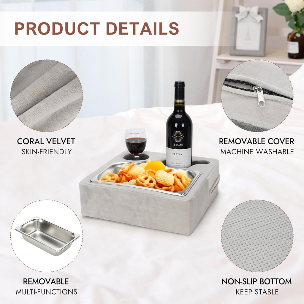 Couch Cup Holder, Couch Caddy, Couch Drink Holder, Bed Cup Tray, Sofa Cup Holder Remotes Holder for Cups, Headphones, Snacks and Phones, Use it on Car, Pack, Beach, RV, and More(Silvergrey)